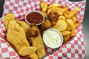 Fried Fish with Fries and Hushpuppies